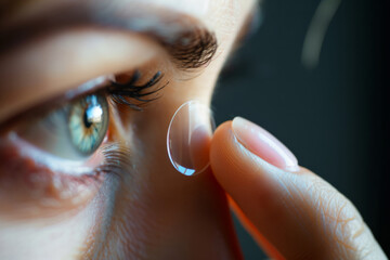 Contact lens prescription. woman applying lens