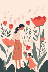 vector illustration with her kid flowers background