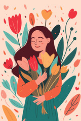 vector illustration with her kid flowers background
