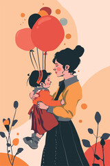 vector illustration with her kid flowers background
