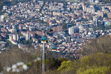 aerial view of the European city of Skopje, the gondola leading to the Millennium Cross attraction