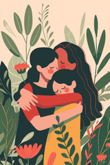 vector illustration with her kid flowers background