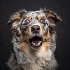 Australian Shepherd dog expressing surprise or excitement