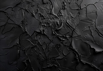 Cracked Black Texture, Abstract Oil Paint, Edgy Monochrome Background with Copy Space - obrazy, fototapety, plakaty