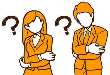 首をかしげるビジネスマンたちのイラスト