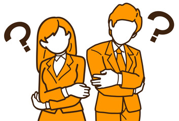 首をかしげるビジネスマンたちのイラスト