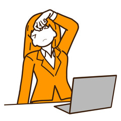 ドライアイで苦しむビジネスウーマンのイラスト