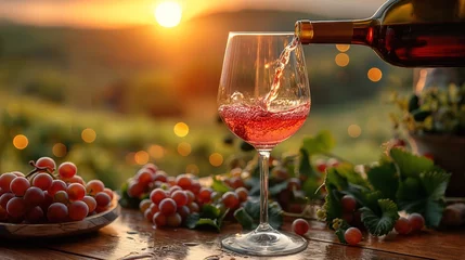 Fotobehang Sunset Wine Tasting in Vineyard © VGV
