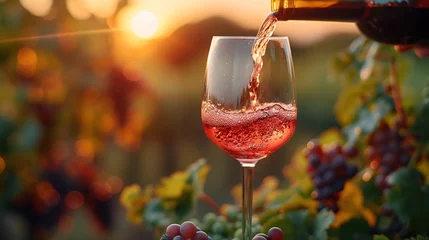 Fotobehang Wine Tasting at Sunset in Vineyard © VGV