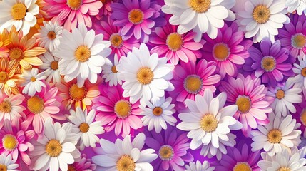 Fototapeta premium A colorful pattern of various flowers, such as daisies and chrysanthemums
