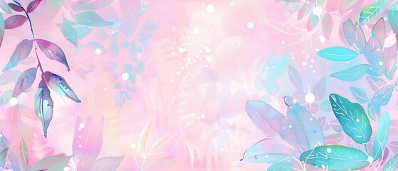 pastel punk botanical art pattern of spring plants, vintage painting, forest leaves, gouache painted illustrated pastel galaxy, watercolor, pastel colors, stars, unicorncore, sparklecore, cosmic