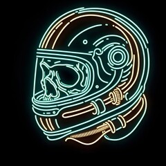 Naklejka premium Neon Biker Skull Helmet