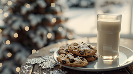 Homemade chocolate chip cookies on rustic wooden table outdoors, AI Generative.