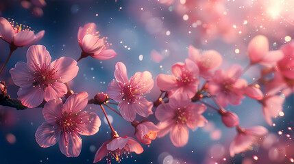 Cherry blossom petals drifting gently in the breeze against the backdrop of a starry night sky at a Japanese festival