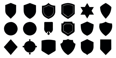  Beautiful set of shields silhouettes. Black badges shape label collection for military, police, soccer and others. 
