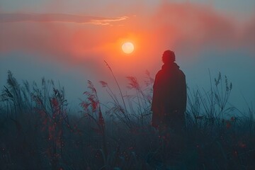 Obraz premium Embracing Return at Dawn: A Tale of Reconciliation. Concept Family, Forgiveness, Reunion, Sunrise, Healing