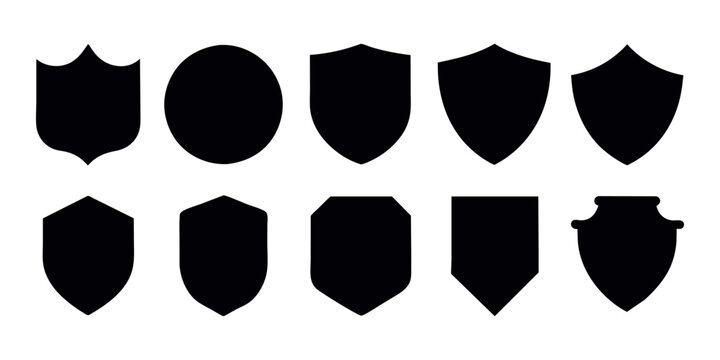  Beautiful set of shields silhouettes. Black badges shape label collection for military, police, soccer and others. 

