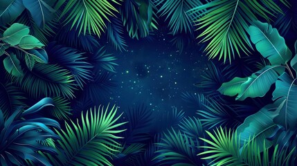 Fototapeta na wymiar flat illustration of blue and green palm leaves pattern, background, detailed, high resolution
