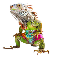 Obraz premium Lizard with a vibrant shirt pattern on its back crawling leisurely, showcasing a unique fashion sense