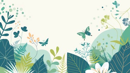 Fototapeta na wymiar illustration of spring, flat design with geometric shapes and lines in blue, green and white colors