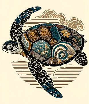  日本画（Japanese painting）／海亀（sea ​​turtle）