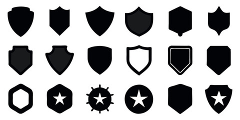  Beautiful set of shields silhouettes. Black badges shape label collection for military, police, soccer and others. 
