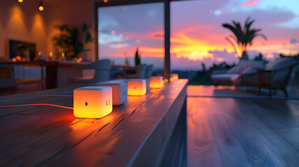 Illuminate the functionality of smart plugs with HDR, depicting their seamless control over household devices amidst contrasting light sources