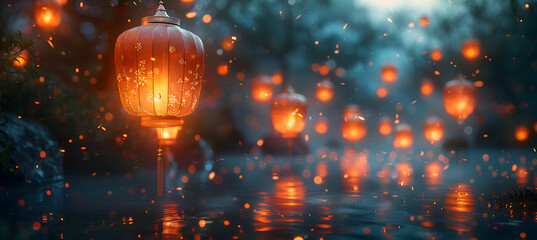 Lanterns ascending into the darkness like ethereal fireflies, their glow casting a magical aura over the night