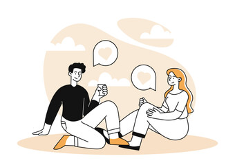 Couple at romantic date vector linear