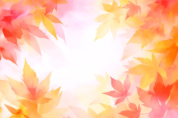 Fototapeta na wymiar 美しい秋の紅葉の水彩風フレーム背景
