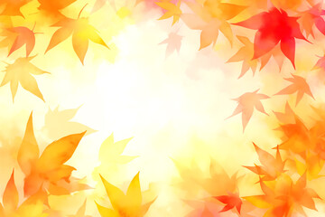 Fototapeta premium 美しい秋の紅葉の水彩風フレーム背景