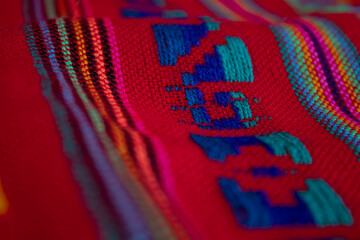 Colorful Mexican textile embroidery view, Mexican traditions