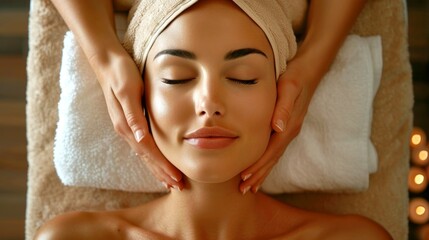 Young woman experiencing a relaxing facial massage at a spa for beauty treatment and rejuvenation