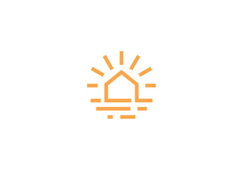 house dengan sun logo. water home linear style vector design

