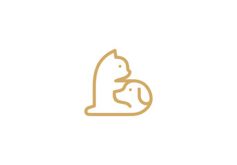dog and cat logo design. pet care linear style concept element	
