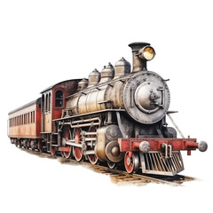 Fototapeta na wymiar Vintage steam locomotive train isolated on transparent background