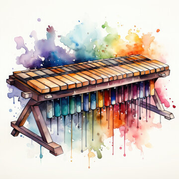 watercolor xylophone colorful splashes clip art preview