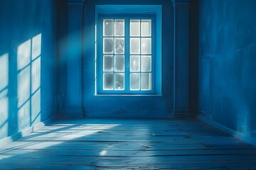 Serene Blue Tranquility - Minimalist Elegance with Soft Shadows. Concept Minimalist Photography, Soft Shadows, Blue Tones, Serene Elegance, Tranquility - obrazy, fototapety, plakaty