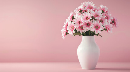 Flowers in a vase on a pink background