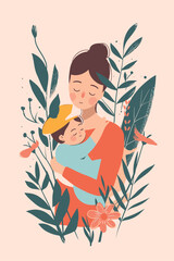 vector illustration with her kid flowers background