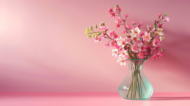 Flowers in a vase on a pink background