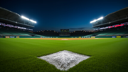 High-Angle View of a Baseball Field at Dusk