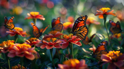 The flower garden is full of butterflies