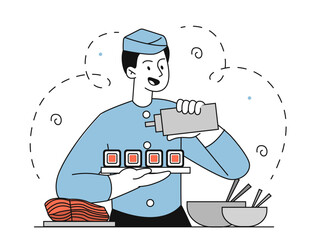 Sushi chef man vector linear