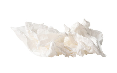 Front view set of screwed or crumpled tissue paper or toilet paper balls after use in toilet or restroom isolated with clipping path in png file format
