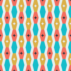 Colorful Populuxe Stars and Hexagons Seamless Vector Repeat Pattern