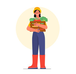 Woman farmer with vegetables vector