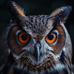 Owl or eagle owl close-up. Nocturnal bird. AI generative.