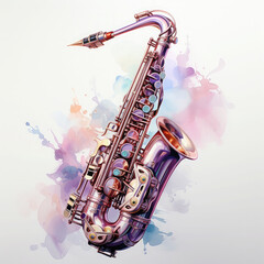 Obraz premium Watercolor Saxophone, clipart Illustration, Generative Ai