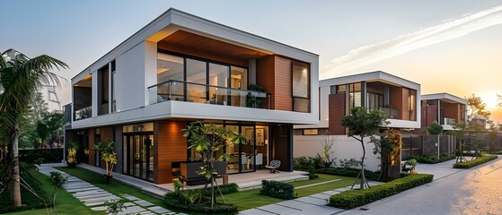 Fototapeta na wymiar Modern Minimalist Villas: Elegant Living in a Serene Community. Concept Luxury Homes, Interior Design, Modern Architecture, Lifestyle Trends, Serene Living